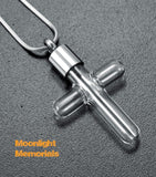 Cross Glass Urn Cremation Pendant Ash Holder Memorial Necklace