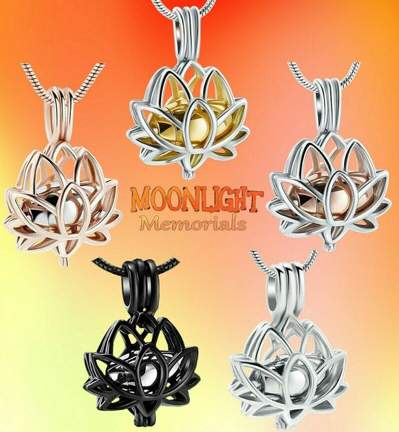 Lotus flower Locket Urn Cremation Pendant Ash Holder Memorial Necklace