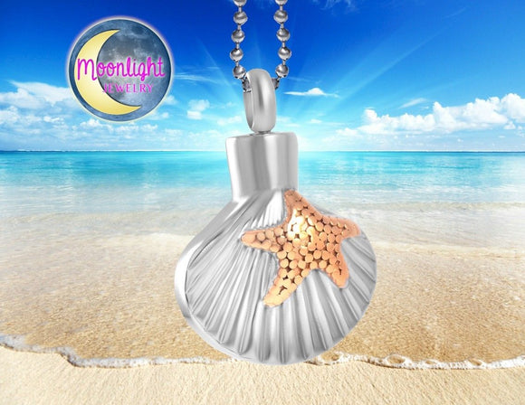 Shell Seashell Starfish Cremation Hour Glass Urn Keepsake Ashes Memorial Necklace