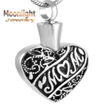 Mom Heart Embossed Cremation Urn Keepsake Ashes Memorial Necklace