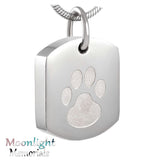 Dog Tag With Paw Print  Urn Cremation Pendant Ash Holder Memorial Necklace