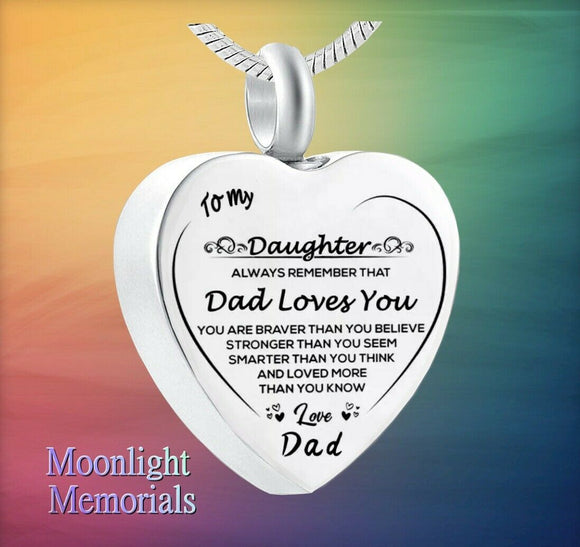 Urn Pendant Necklace Forever in My Heart Dad Cremation Jewelry Memoria
