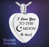 New I Love you to the moon and back Heart Urn Ashes Cremation Memorial Necklace