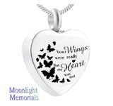 New Your wings were ready Heart Butterfly Urn Ashes Cremation Memorial Necklace