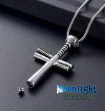 Baseball Bat Cross Cremation Urn Necklace